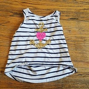 Blue and White Tank with Gold Sequin Anchor